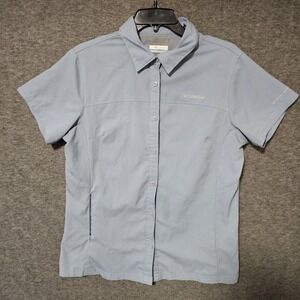 Columbia Shirt Womens‎ Lg Blue Omni-Shade Sun Protection Outdoor Hiking Fishing